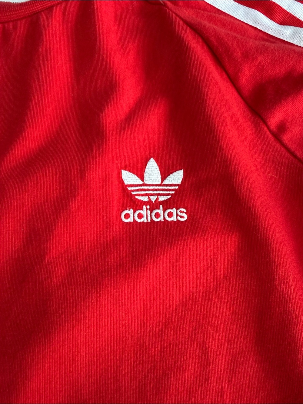 Women’s Medium adidas Red Long-Sleeve Three-Stripe Crew Dress - Picture 2 of 6
